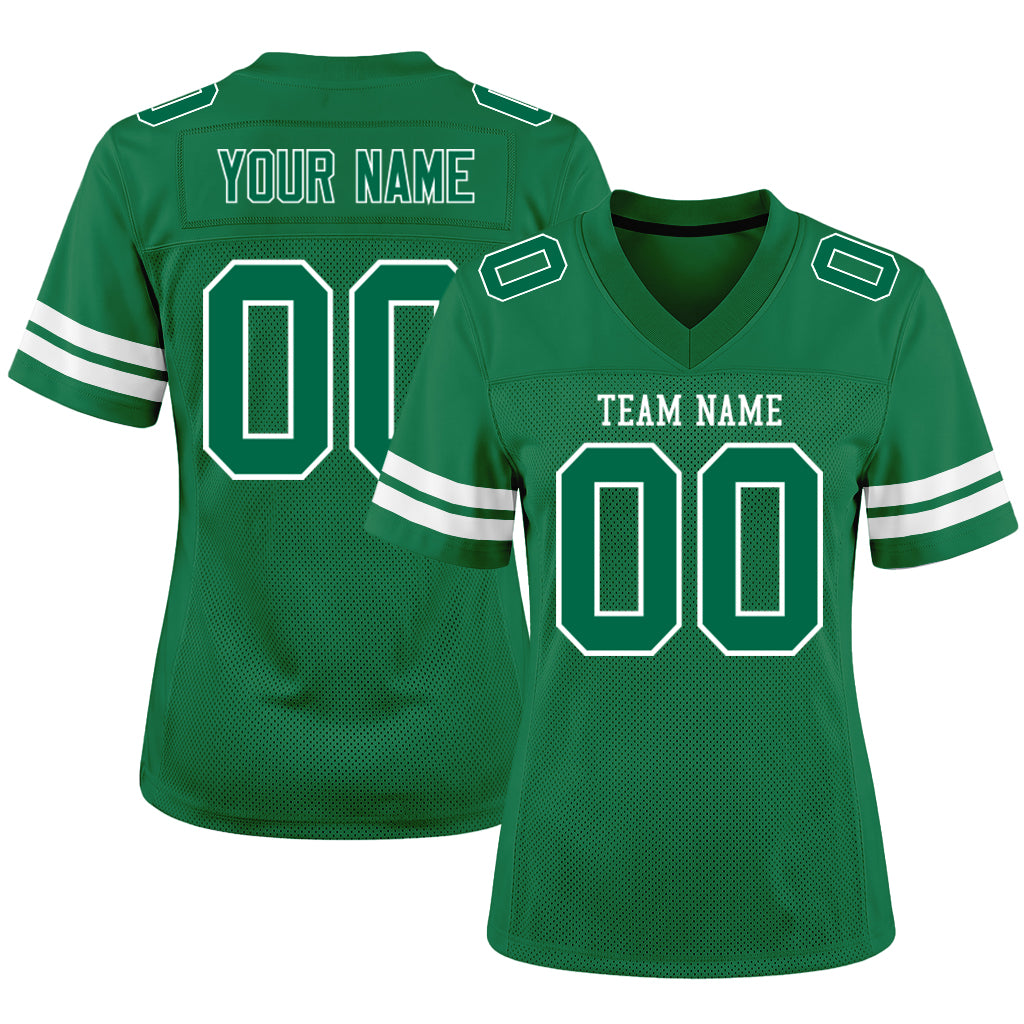 Custom Kelly Green White Mesh Football Jersey