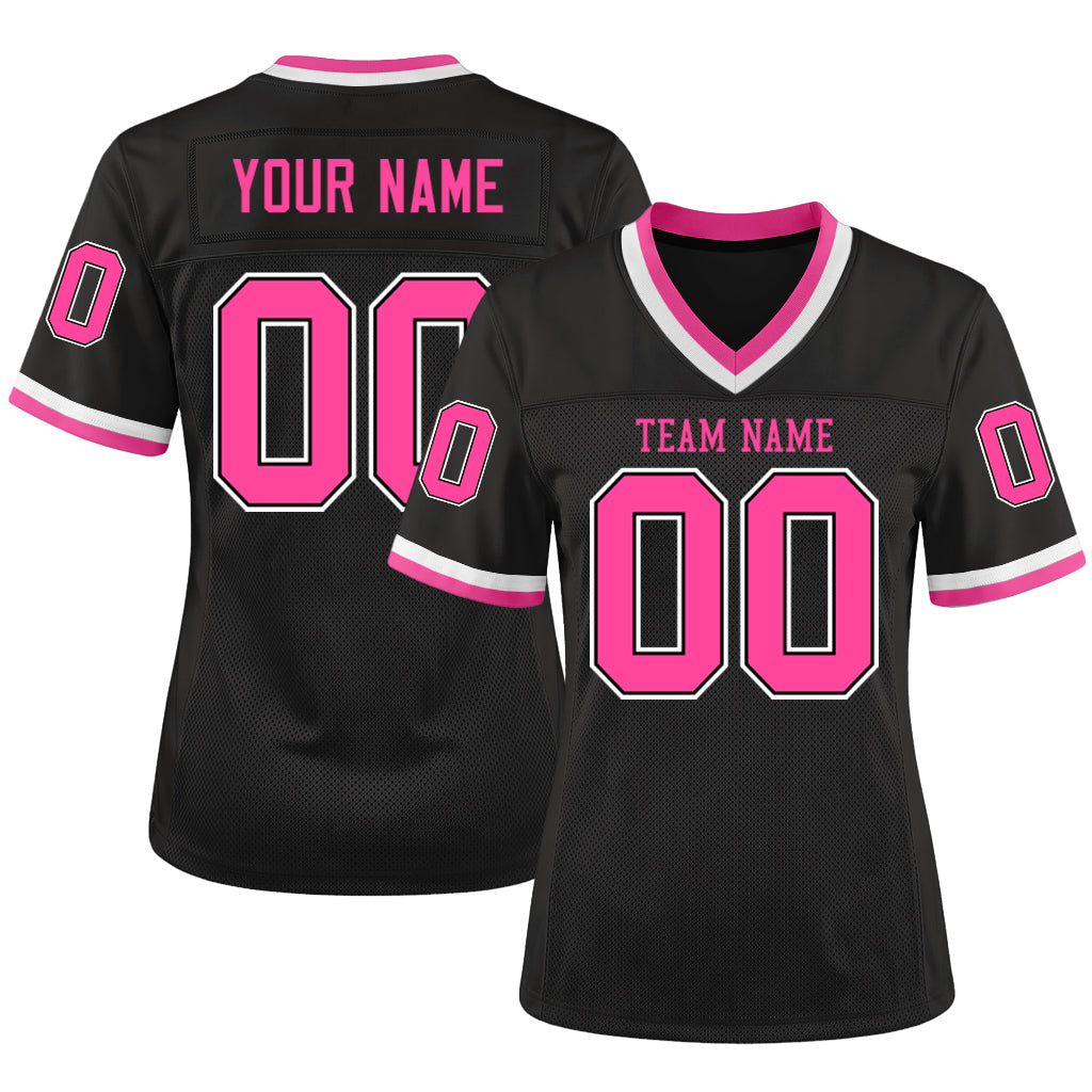 Custom Black Pink-White Mesh Throwback Mesh Football Jersey