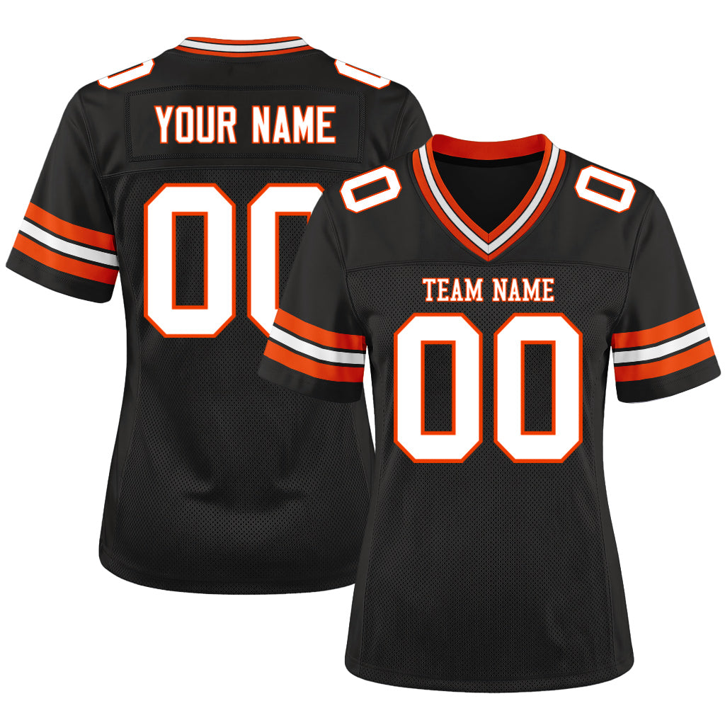Custom Black White-Orange Mesh Football Jersey