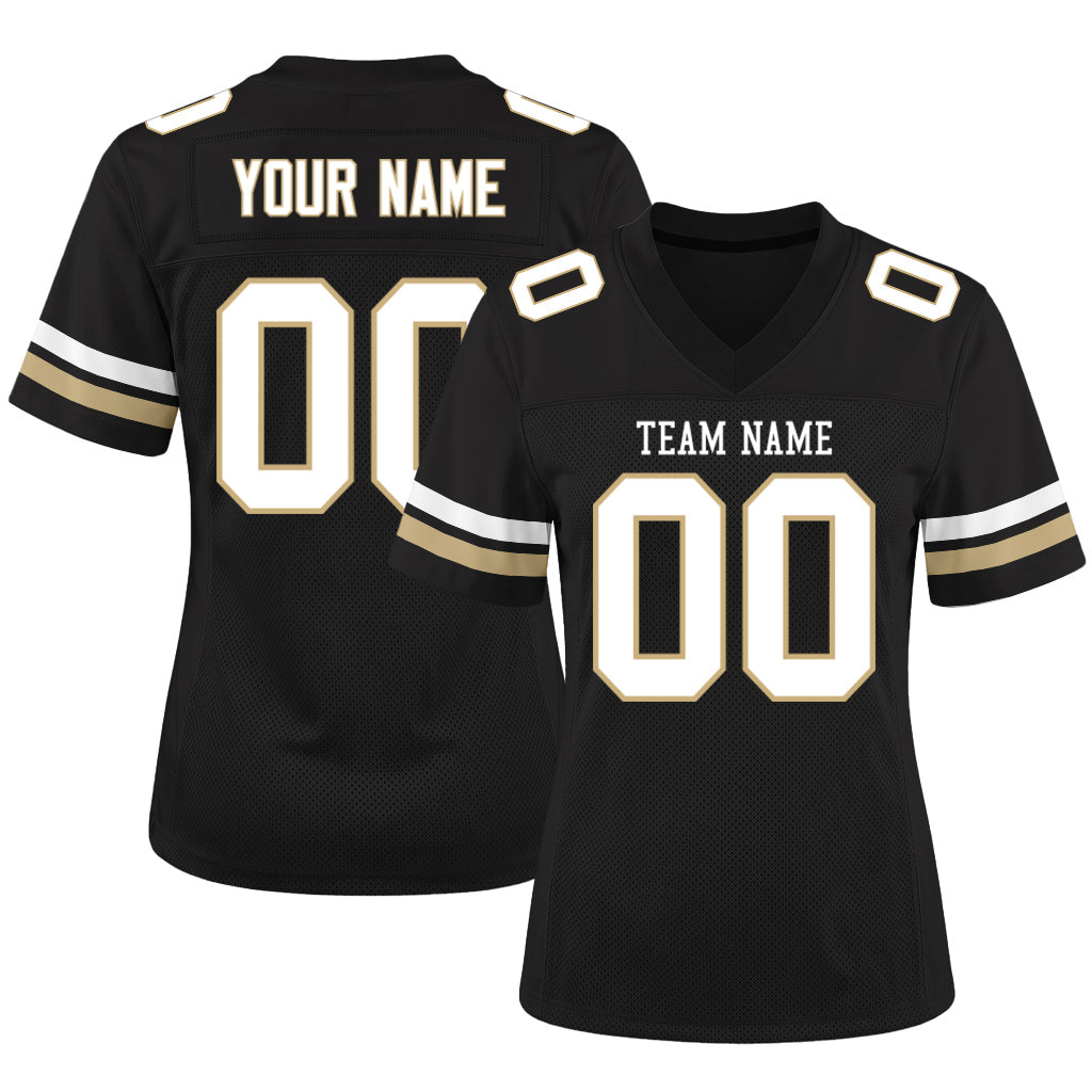Custom Black White-Vegas Gold Mesh Football Jersey
