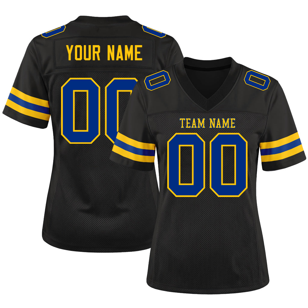 Custom Black Royal-Yellow Mesh Football Jersey