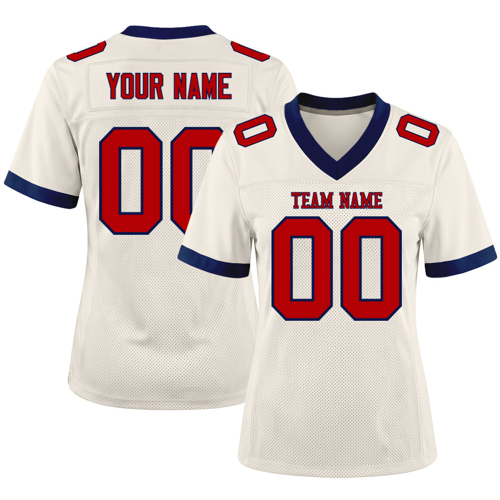Custom Cream Red-Navy Mesh Football Jersey
