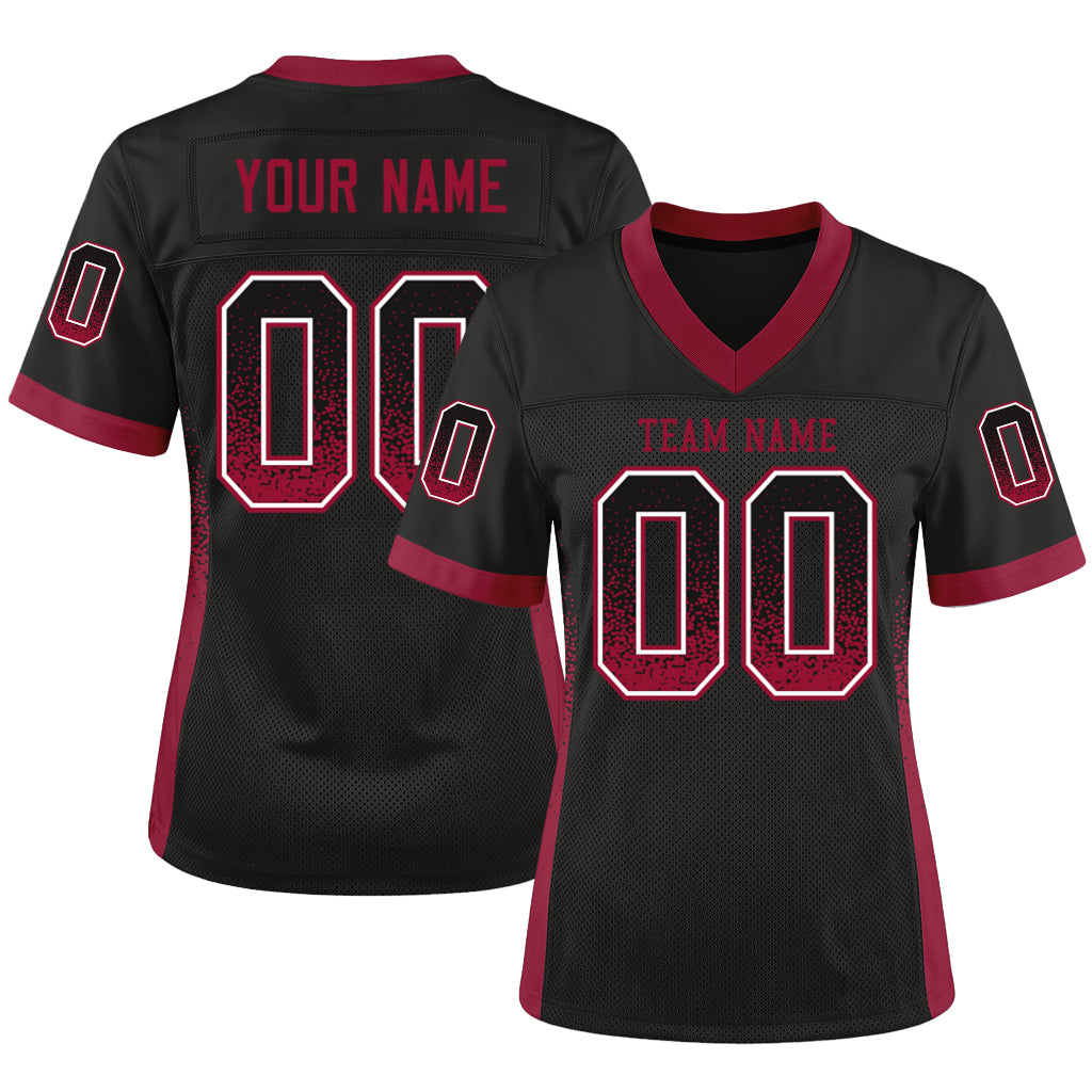 Custom Black Cardinal-White Drift Fashion Custom Name Mesh Football Jersey