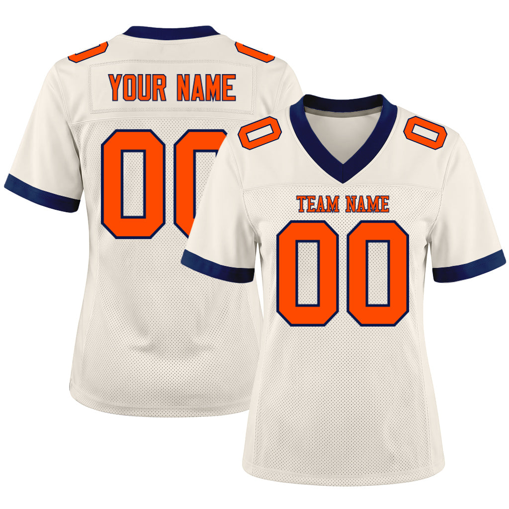 Custom Cream Orange-Navy Mesh Football Jersey