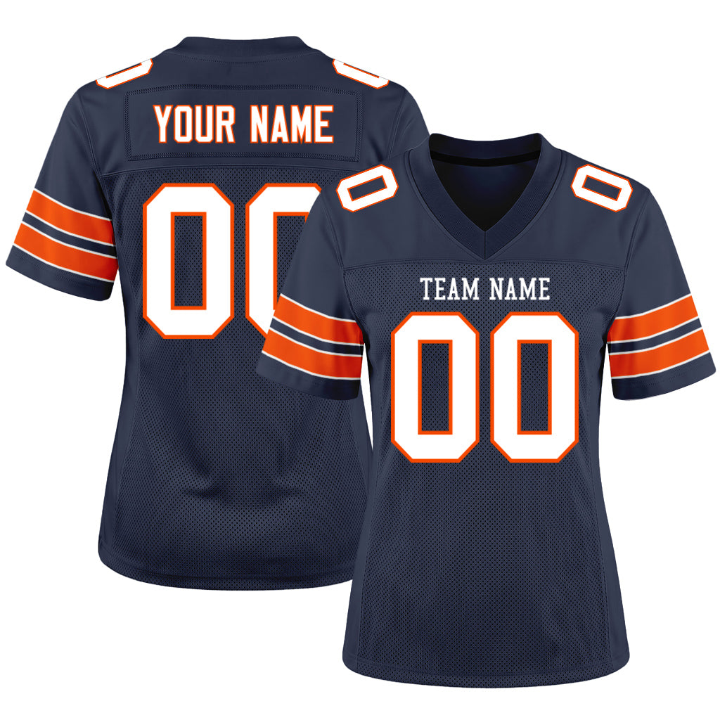 Custom Navy White-Orange Mesh Football Jersey