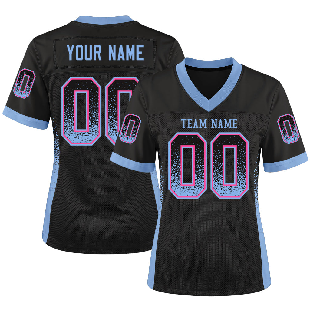 Custom Black Light Blue-Pink Mesh Drift Fashion Mesh Football Jersey