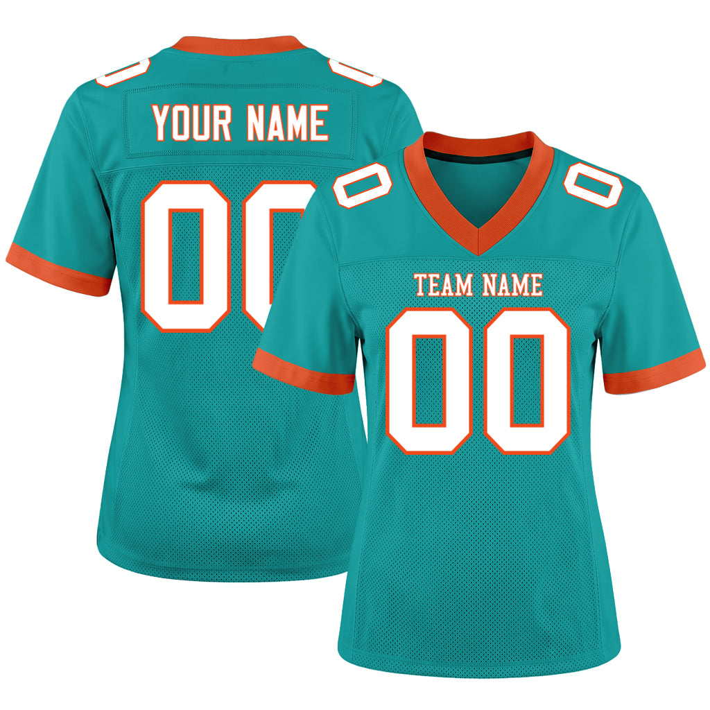 Custom Aqua White-Orange Mesh Football Jersey