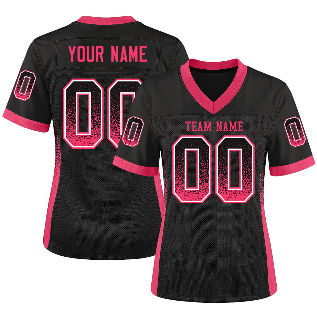 Custom Black Neon Pink-White Mesh Drift Fashion Mesh Football Jersey