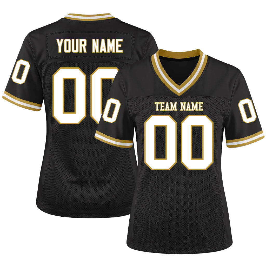 Custom Black White-Old Gold Mesh Throwback Mesh Football Jersey