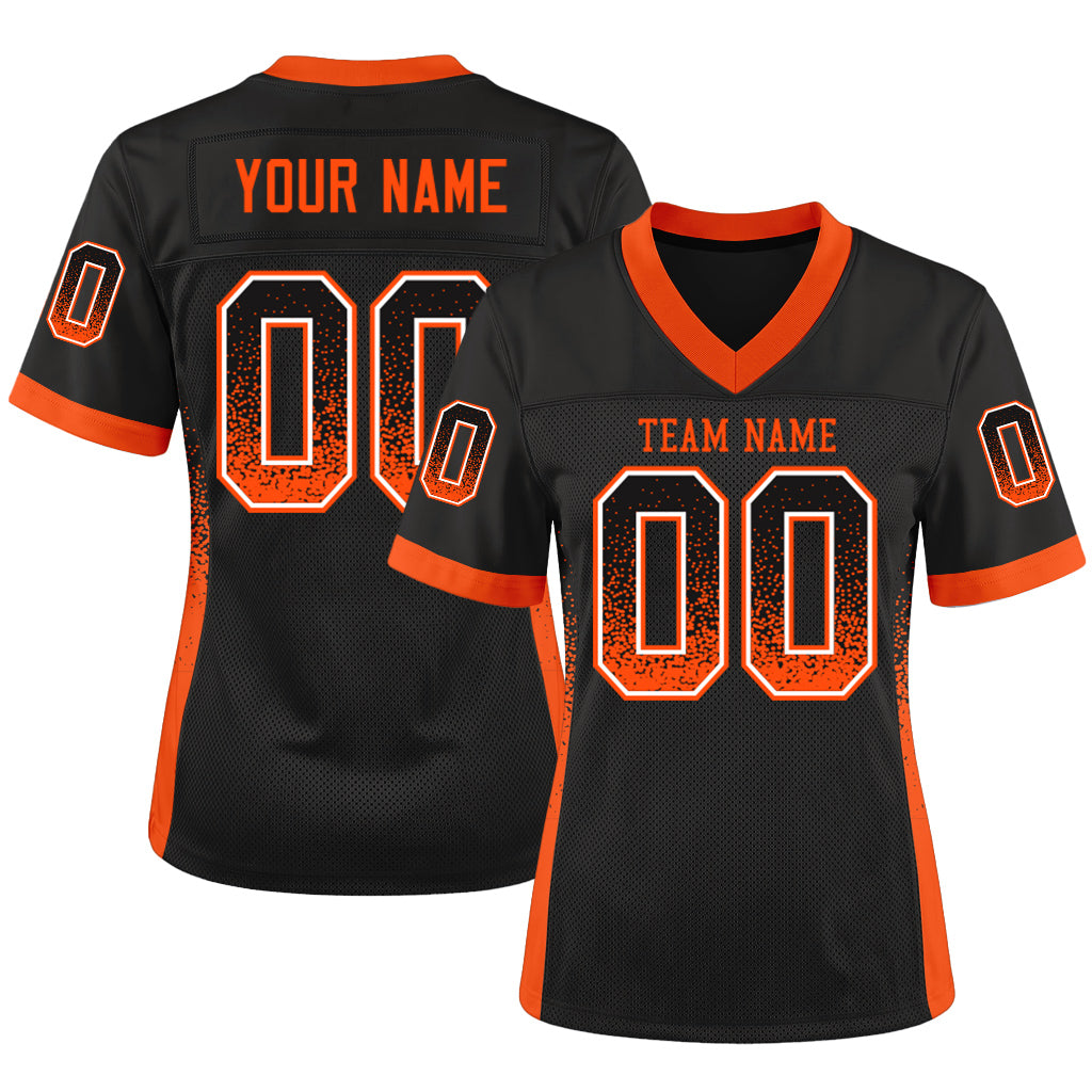 Custom Black Orange-White Drift Fashion Custom Name Mesh Football Jersey