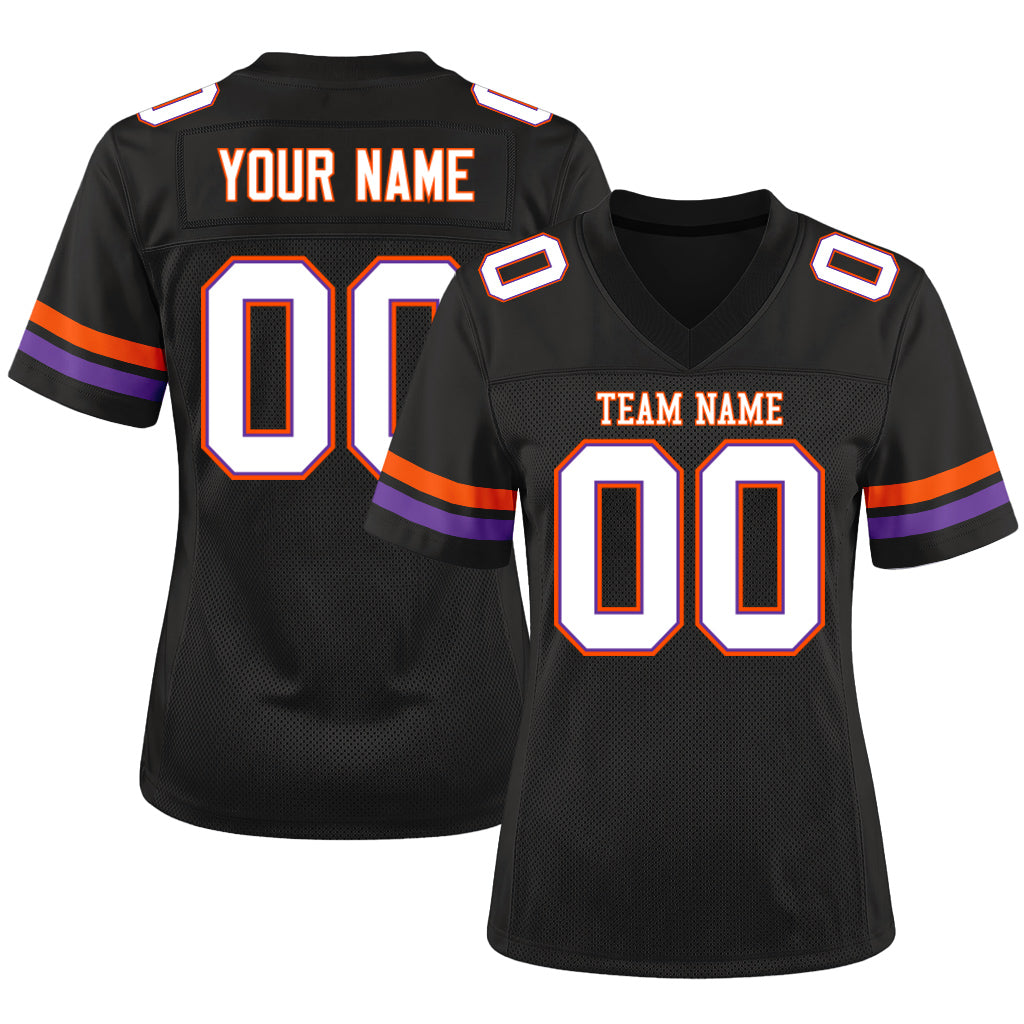 Custom Black White-Orange Mesh Football Jersey