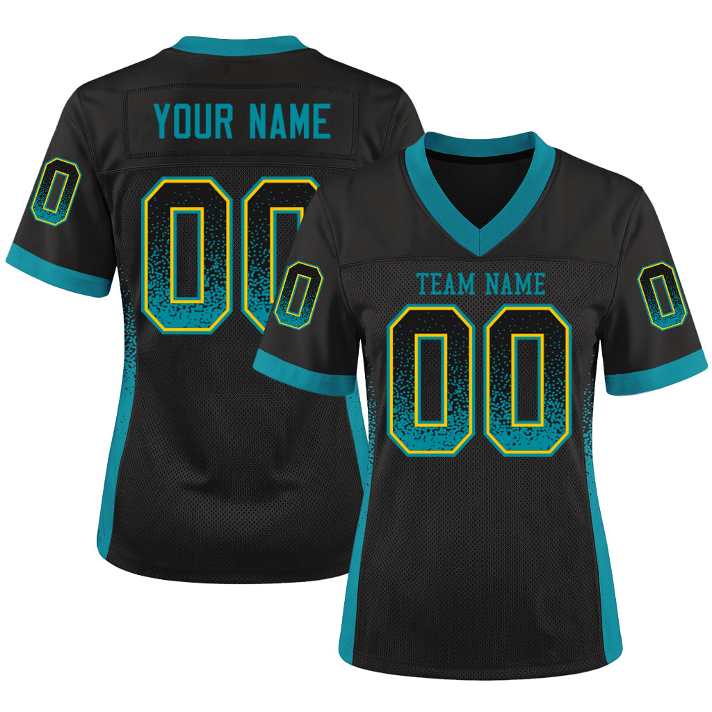 Custom Black Teal-Yellow Mesh Drift Fashion Mesh Football Jersey
