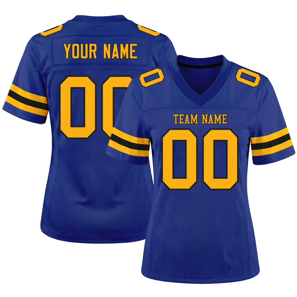 Custom Royal Yellow-Black Mesh Football Jersey