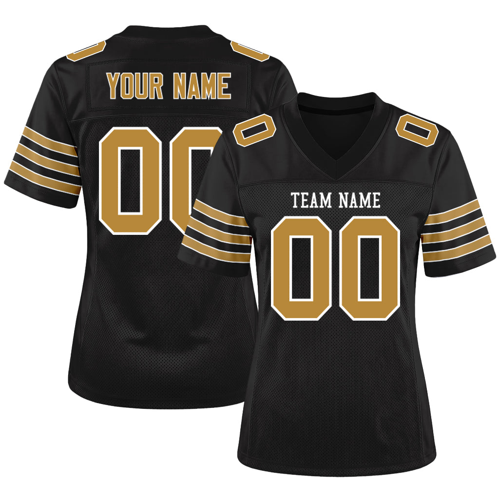 Custom Black Old Gold-White Mesh Football Jersey