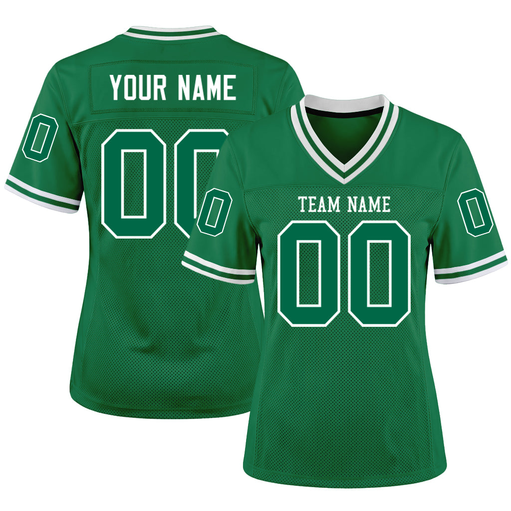 Custom Kelly Green White Mesh Football Jersey