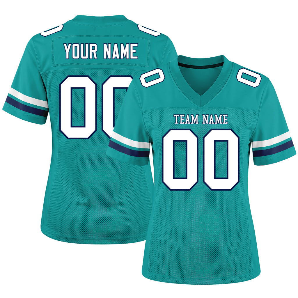 Custom Aqua White-Navy Mesh Football Jersey