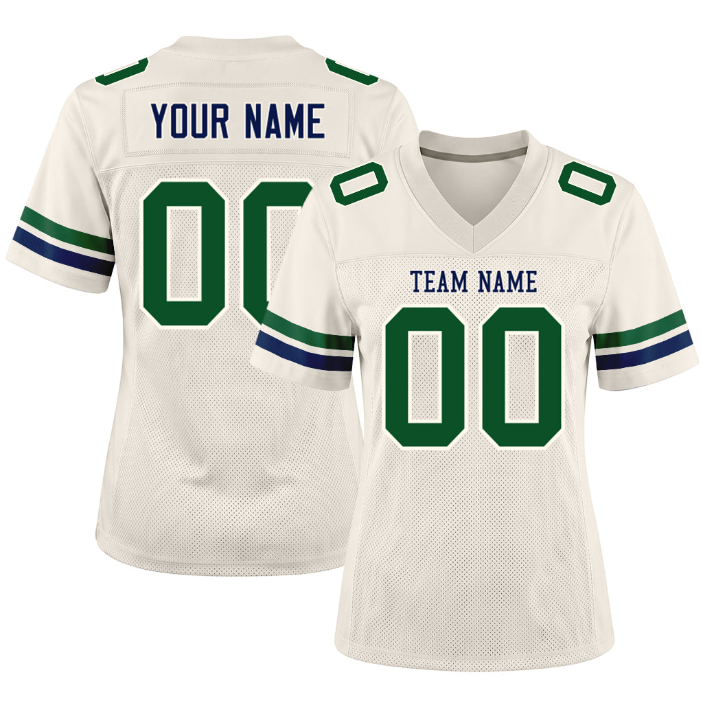 Custom Cream Kelly Green-Navy Mesh Football Jersey