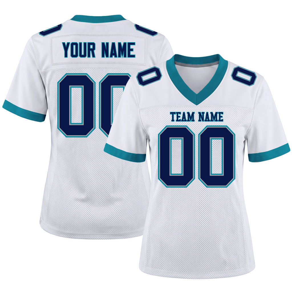 Custom White Navy Gray-Teal Mesh Football Jersey