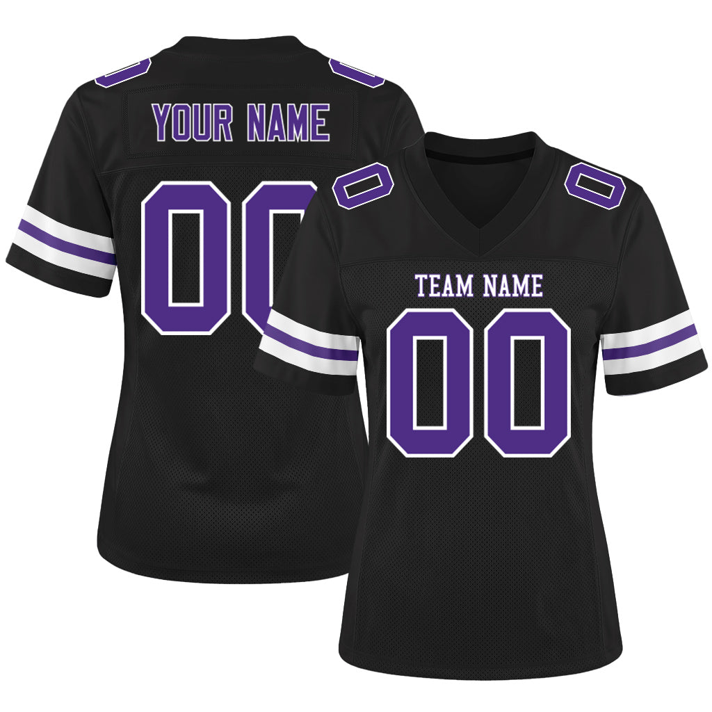 Custom Black Purple-White Mesh Football Jersey