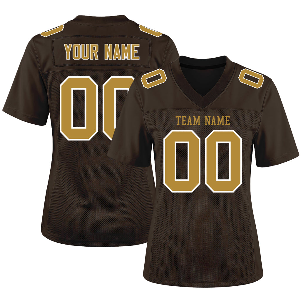 Custom Brown Old Gold-White Mesh Football Jersey