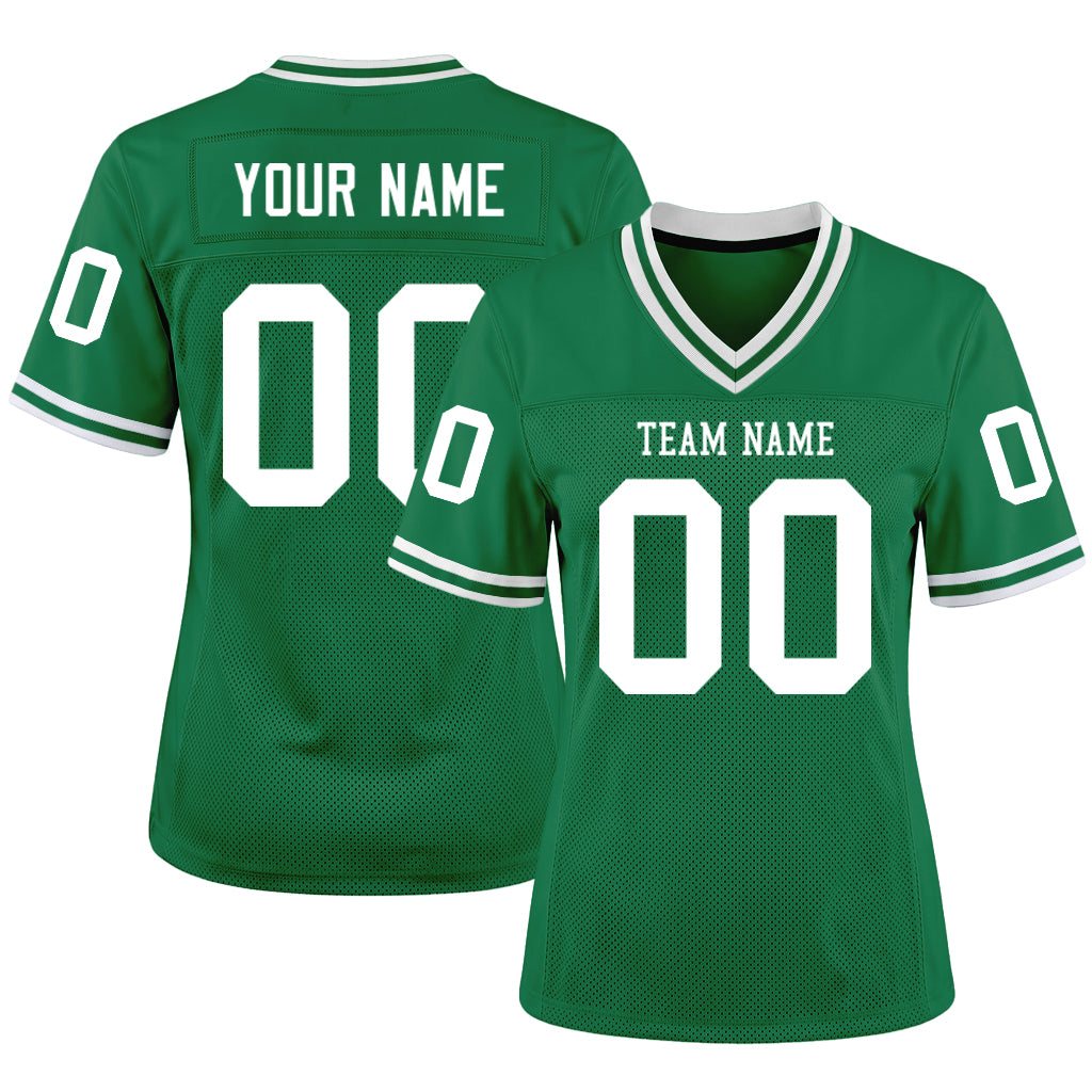 Custom Kelly Green White Mesh Football Jersey