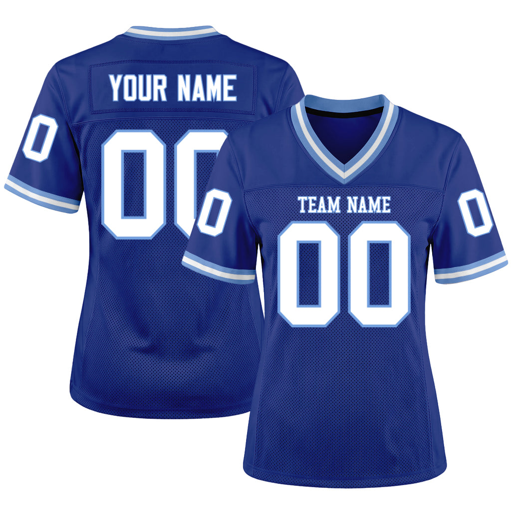 Custom Royal White-Light Blue Mesh Football Jersey