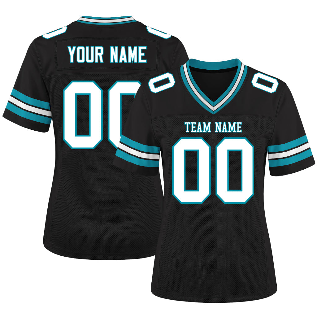 Custom Black White-Panther Blue Mesh Football Jersey