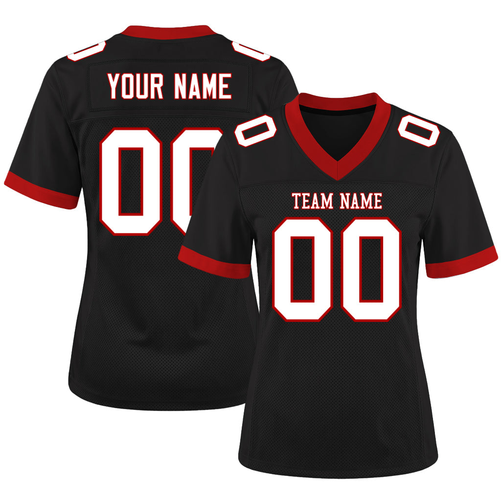 Custom Black White-Red Mesh Football Jersey