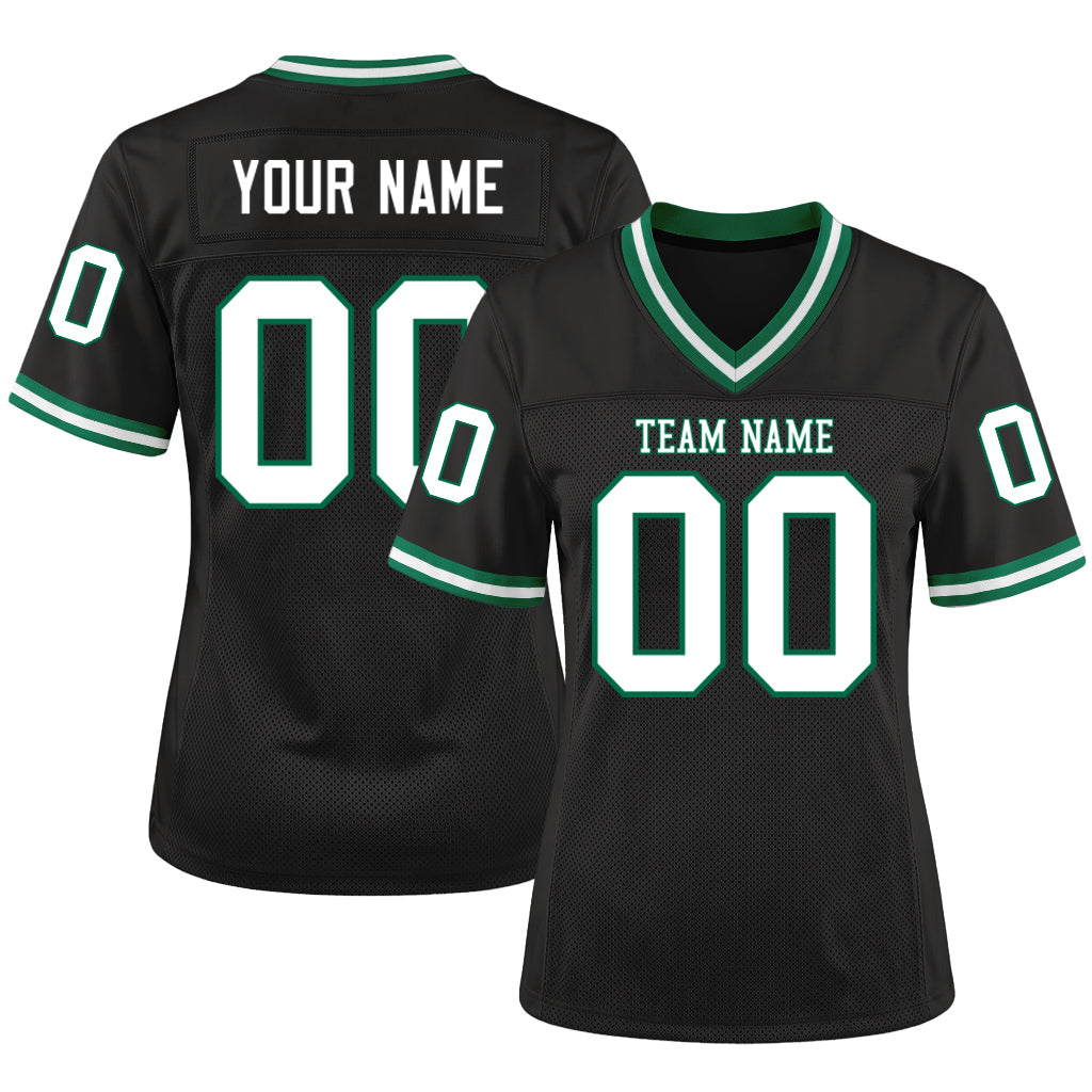 Custom Black White-Kelly Green Mesh Throwback Mesh Football Jersey