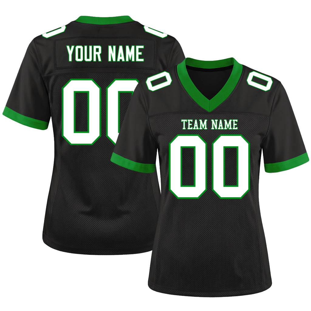 Custom Black White-Grass Green Mesh Football Jersey