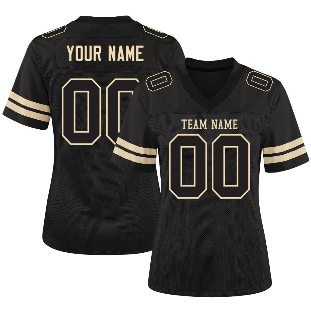 Custom Black Black-Cream Mesh Football Jersey