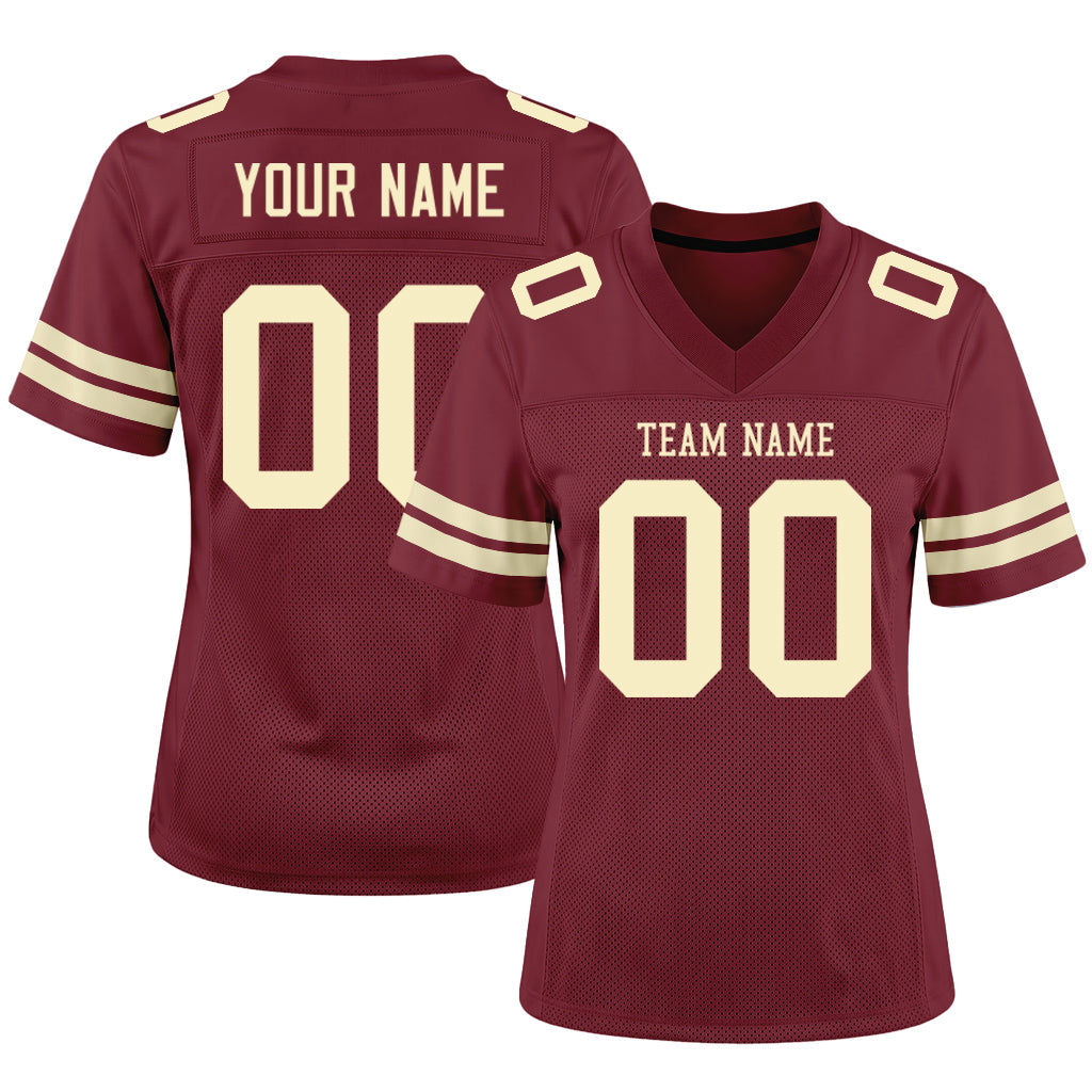 Custom Burgundy Cream Mesh Football Jersey