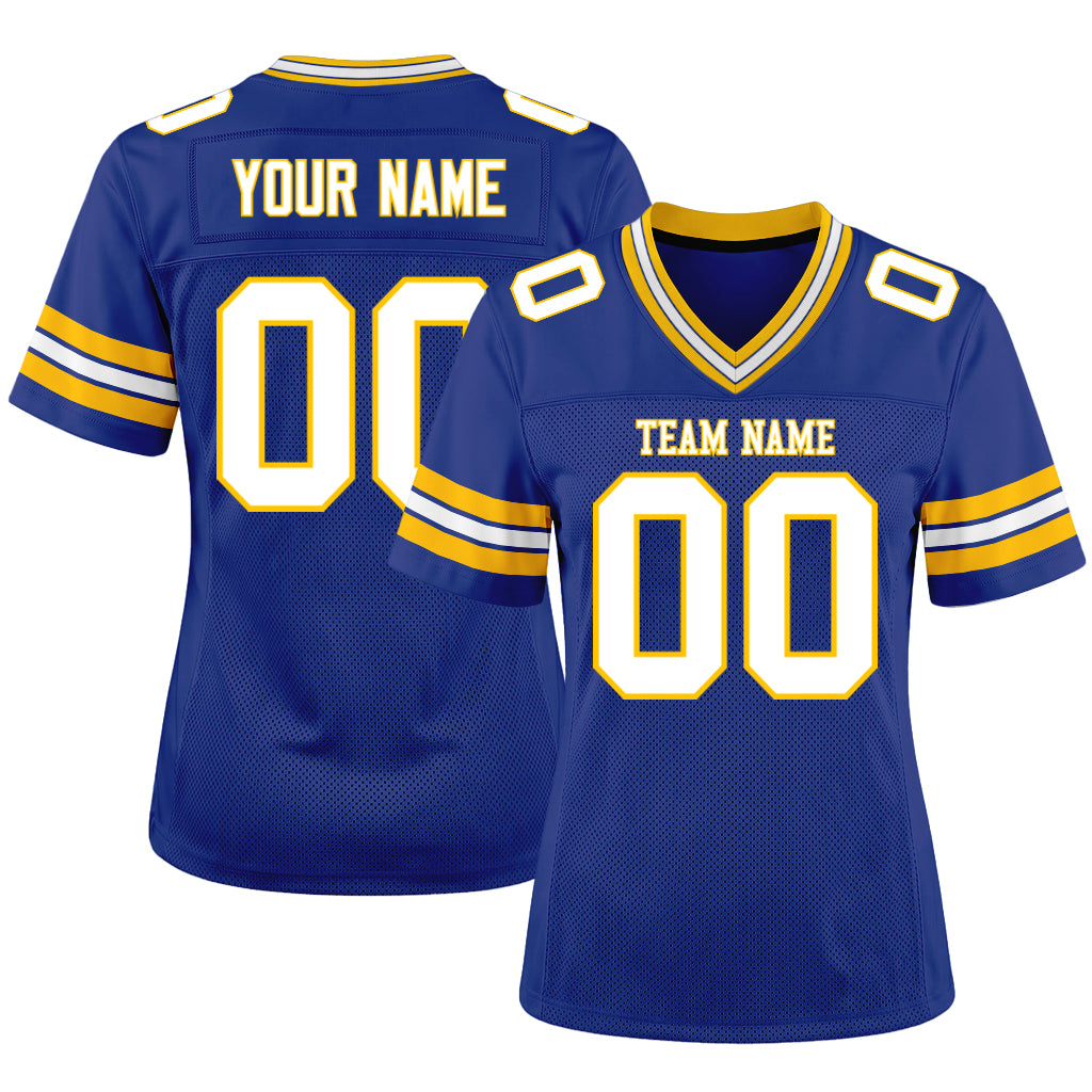 Custom Royal White-Yellow Mesh Football Jersey
