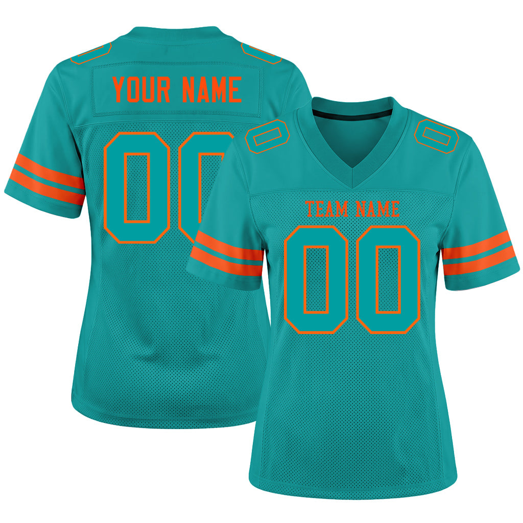 Custom Aqua Aqua-Orange Mesh Football Jersey