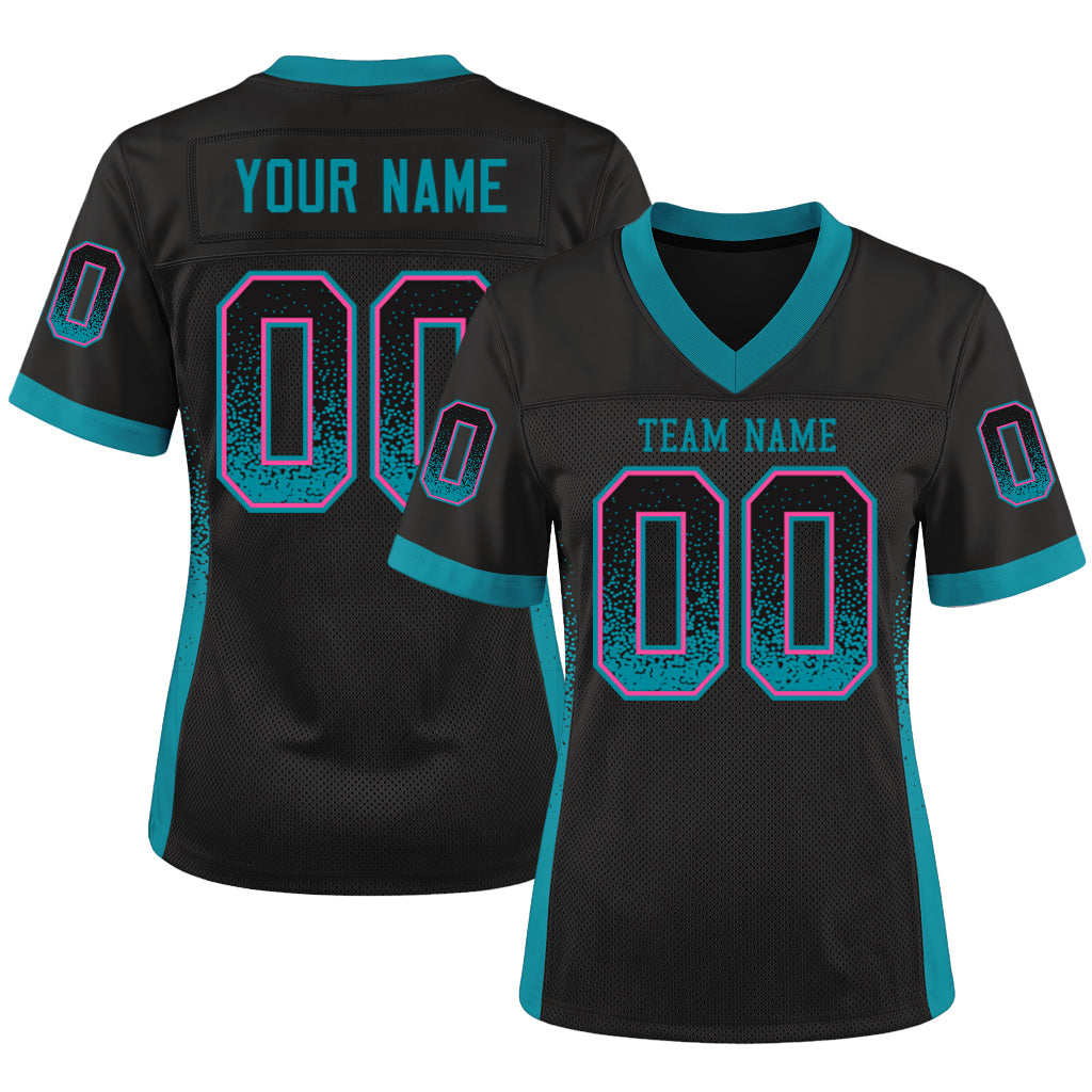 Custom Black Teal-Pink Mesh Drift Fashion Mesh Football Jersey