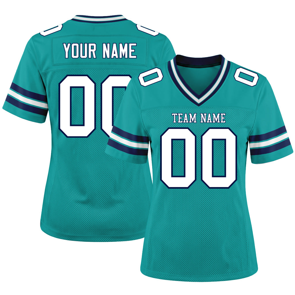 Custom Aqua White-Navy Mesh Football Jersey