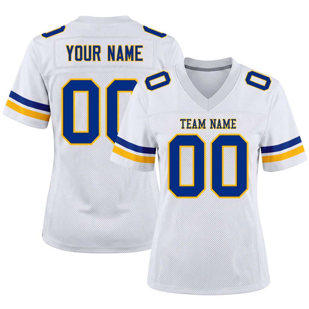 Custom White Royal-Gold Mesh Football Jersey
