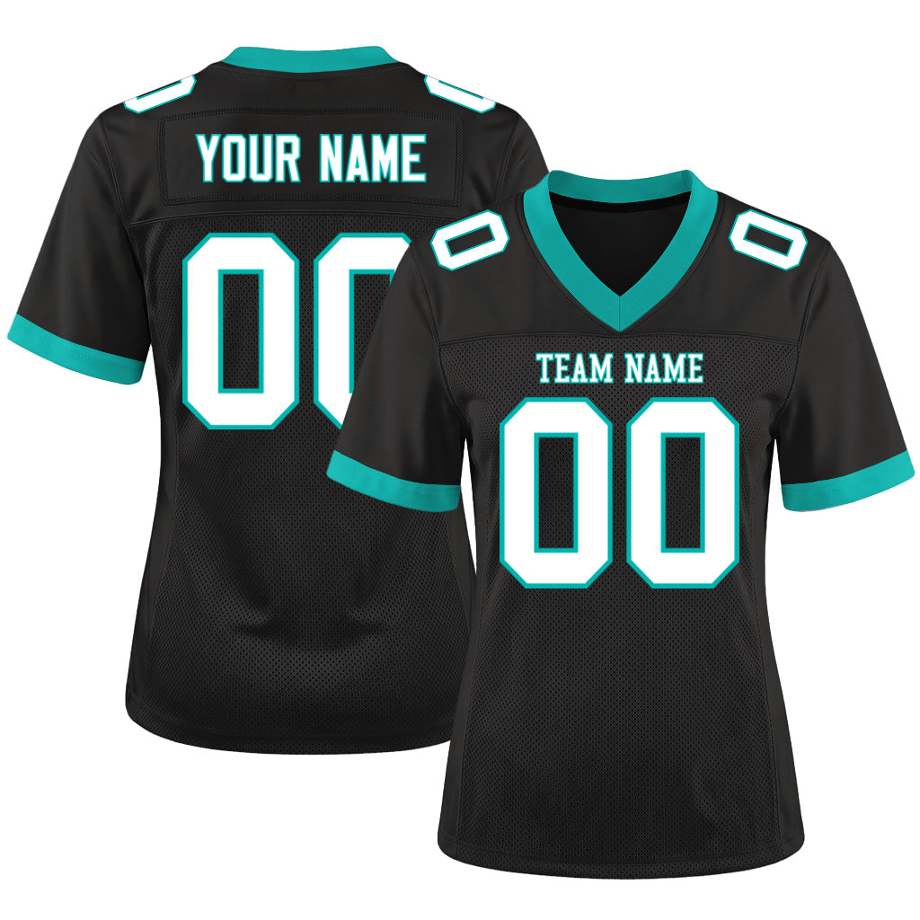 Custom Black White-Aqua Mesh Football Jersey