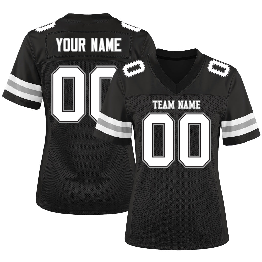 Custom Black White-Silver Mesh Football Jersey