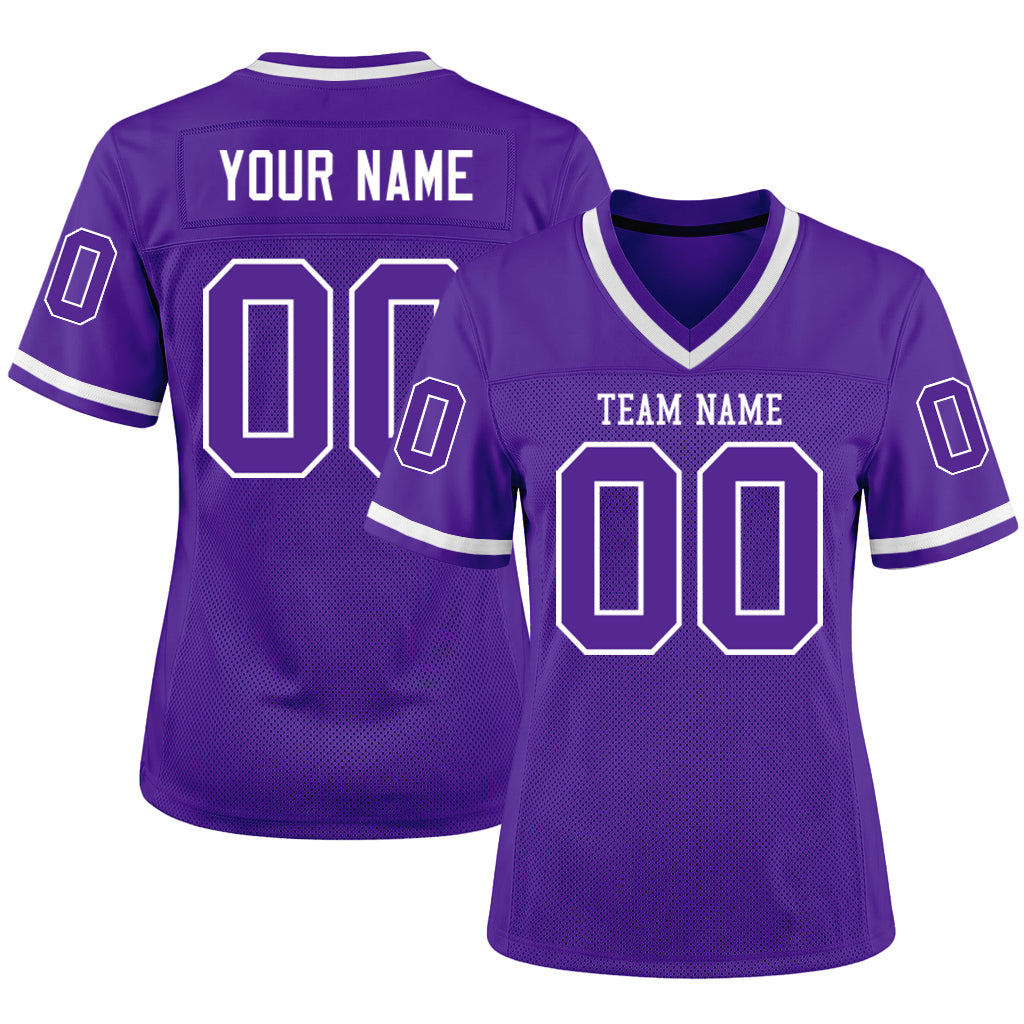 Custom Purple White Mesh Football Jersey