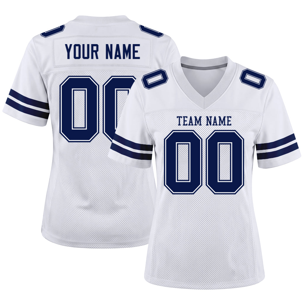 Custom White Navy-White Mesh Football Jersey
