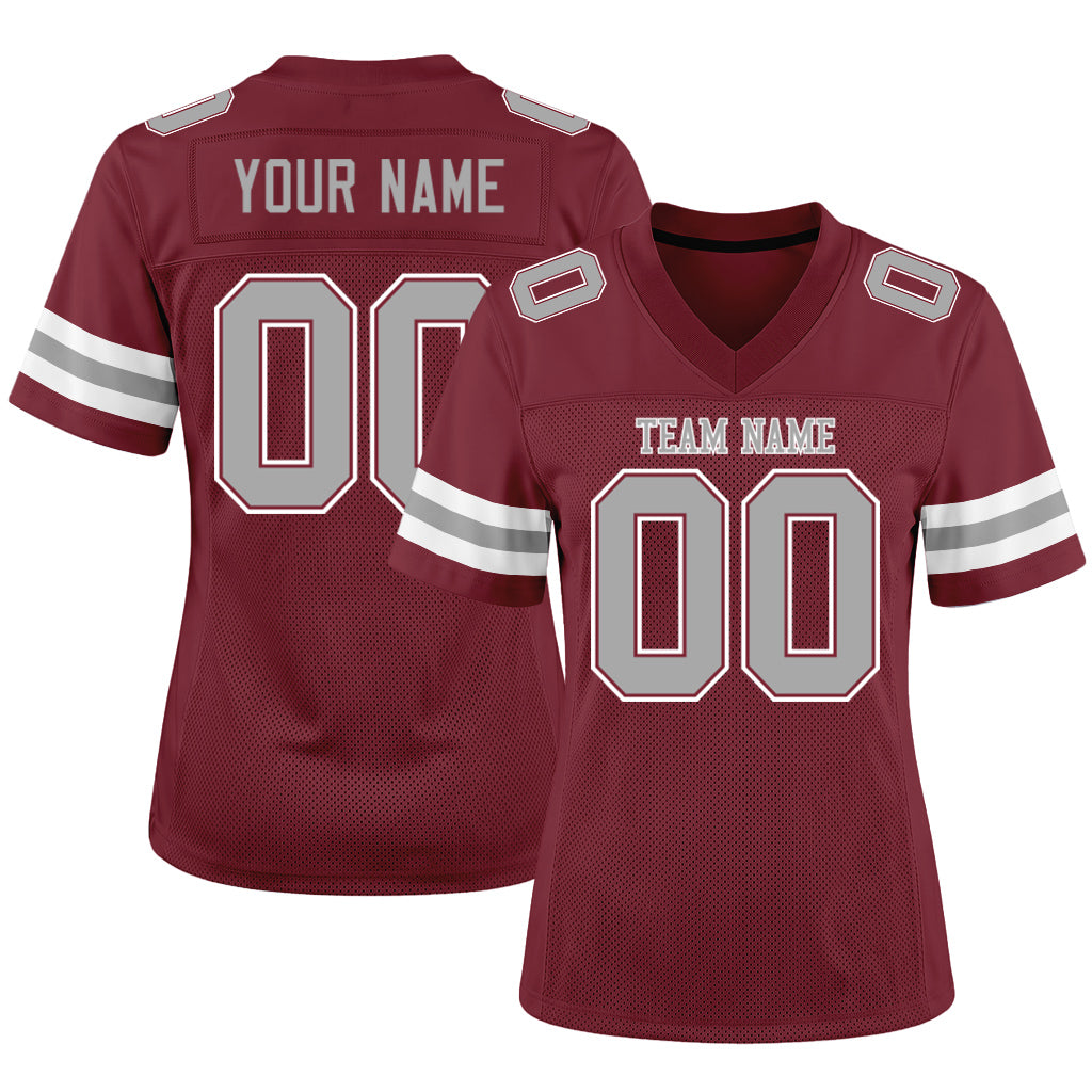 Custom Burgundy Gray-White Football Jersey