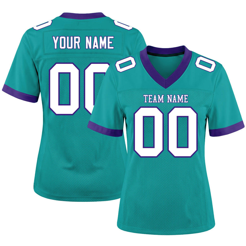 Custom Aqua White-Purple Mesh Football Jersey