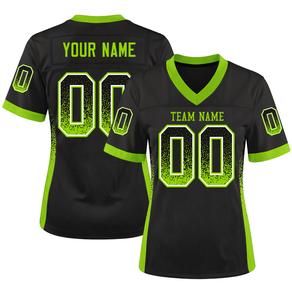 Custom Black Neon Green-White Mesh Drift Fashion Mesh Football Jersey