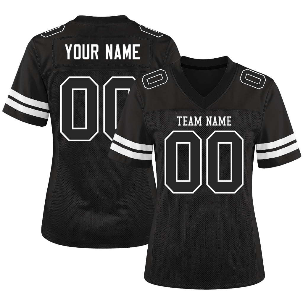 Custom Black Black-White Custom Name Mesh Football Jersey