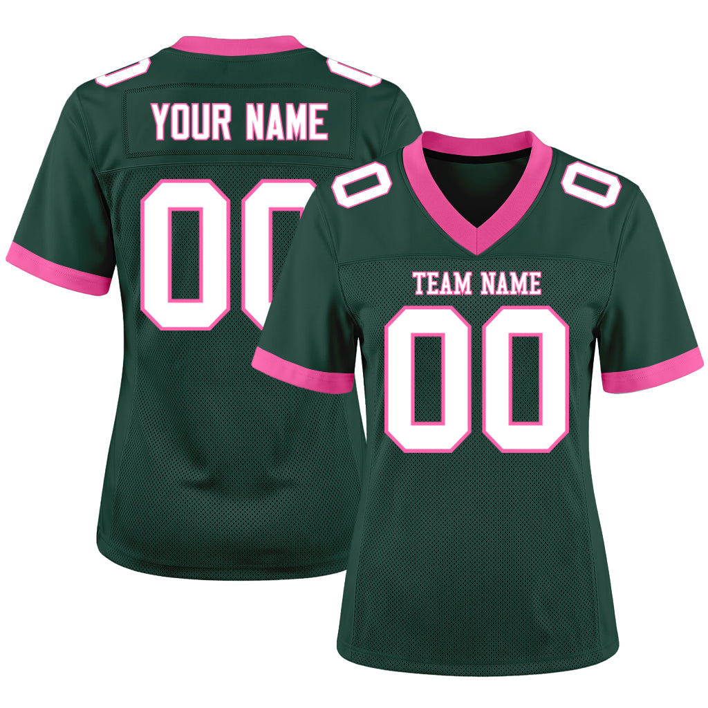 Custom Green White-Pink Mesh Football Jersey