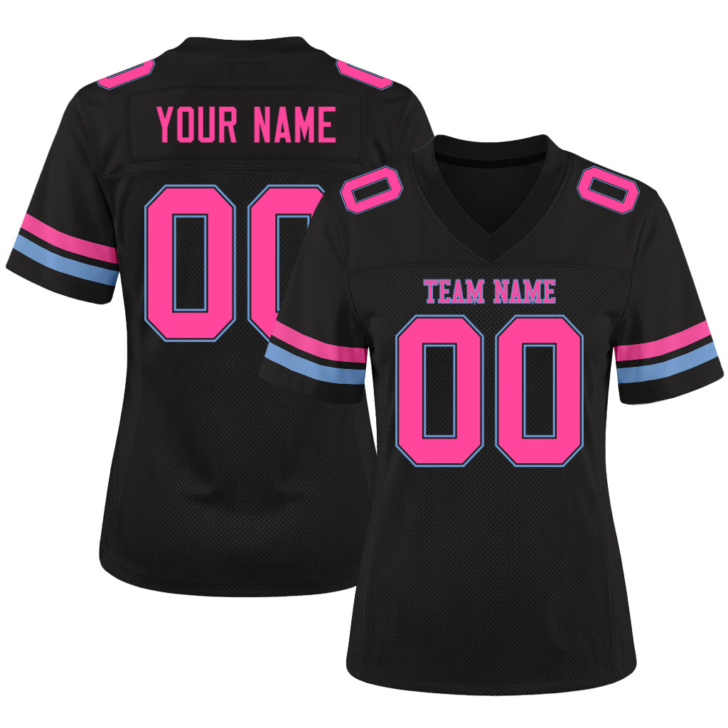 Custom Black Pink-Light Blue Mesh Football Jersey