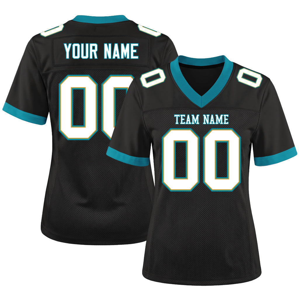 Custom Black White-Teal Mesh Football Jersey