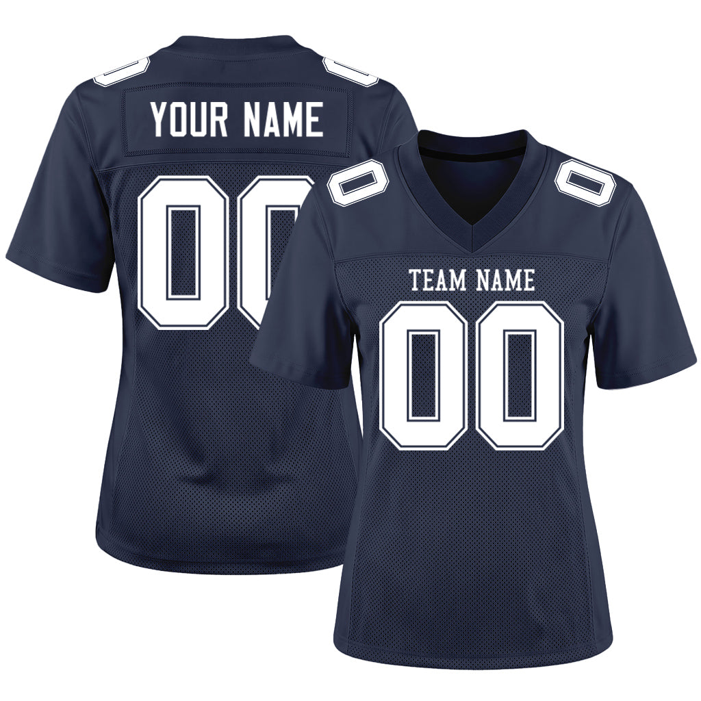 Custom Navy White Mesh Football Jersey