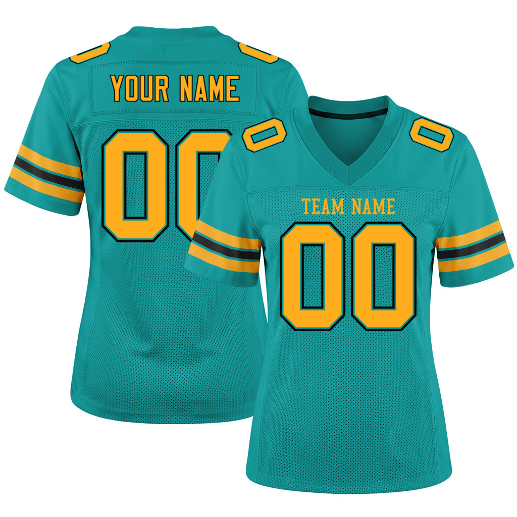 Custom Aqua Gold-Black Football Jersey
